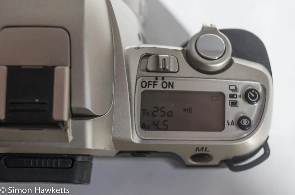 Pentax MZ-7 35mm autofocus slr showing LCD display