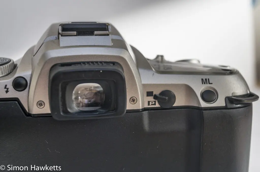 Pentax MZ-7 35mm autofocus slr showing viewfinder and panorama selector