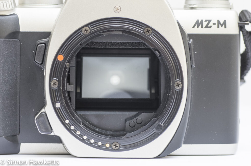 Pentax MZ-M 35mm manual focus slr showing plastic lens mount