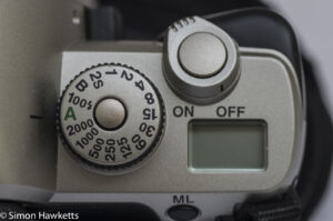 Pentax MZ-M 35mm manual focus slr showing shutter speed, shutter release and top LCD