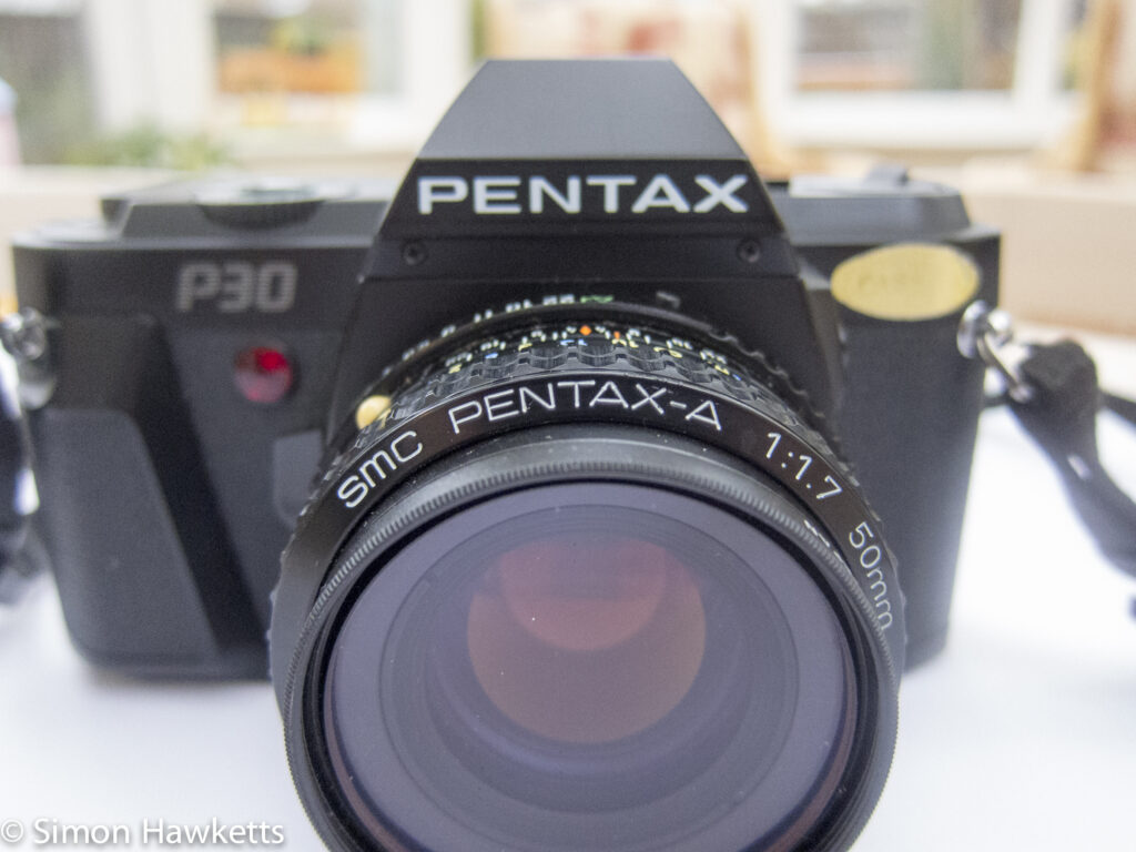 pentax p30 front view fitted with 50mm f 1 7 standard lens