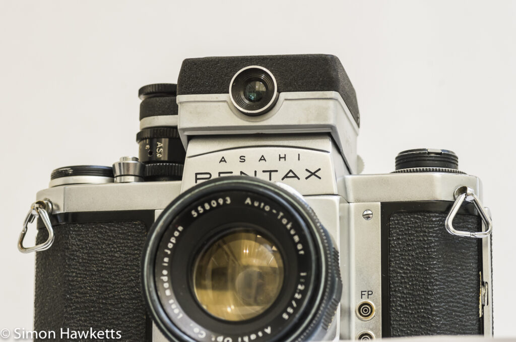 Pentax S1 35mm slr with clip on exposure meter - front view