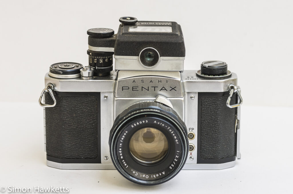 pentax s1 35mm slr with clip on exposure meter front view 2