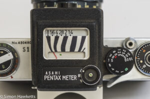 Pentax S1 35mm slr with clip on exposure meter - light meter reading