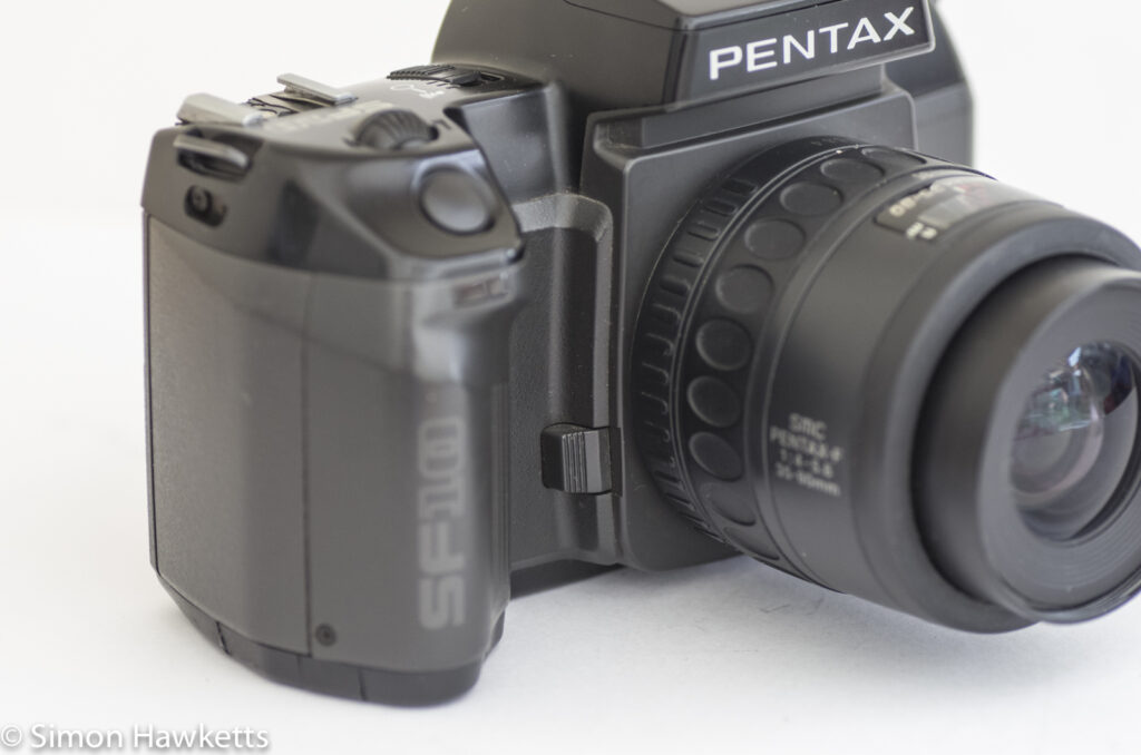 pentax sf 10 35mm slr showing handgrip lens release and shutter release