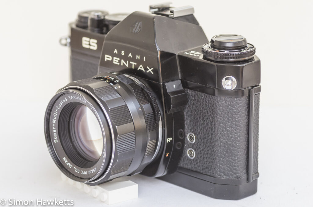 Pentax Spotmatic ES 35mm slr showing metering switch and sync sockets