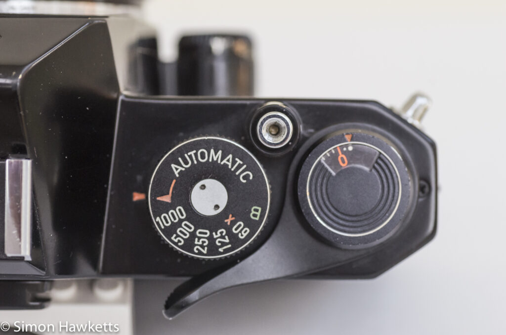 Pentax Spotmatic ES 35mm slr showing shutter speed, film advance and shutter release
