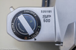 Pentax Spotmatic SP-500 35mm slr - Rewind and film type reminder