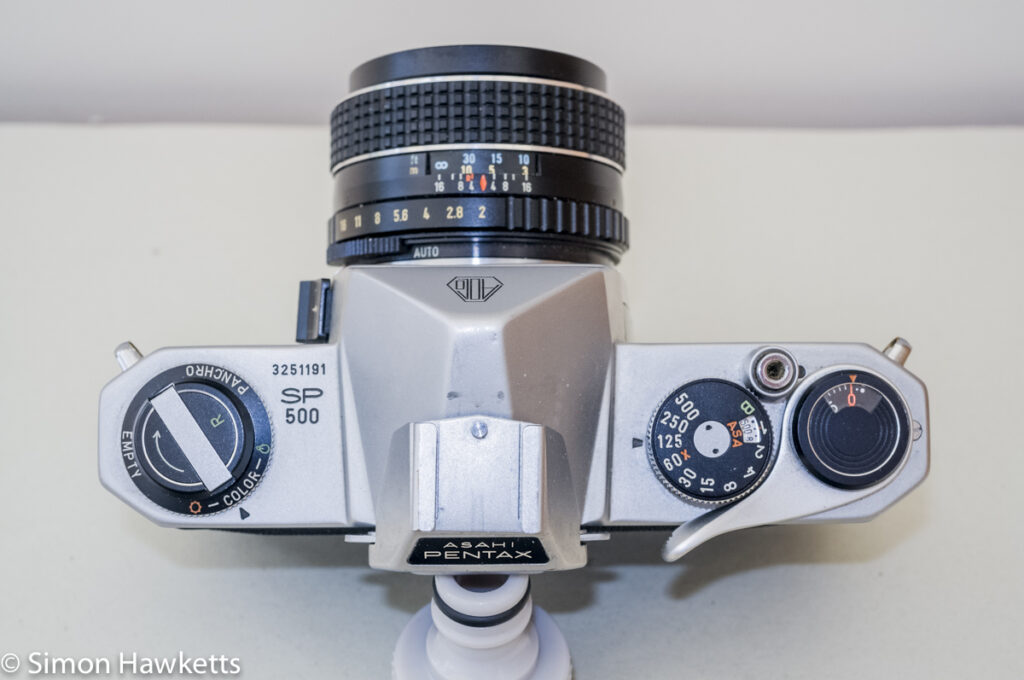 Pentax Spotmatic SP-500 35mm slr - Top of camera