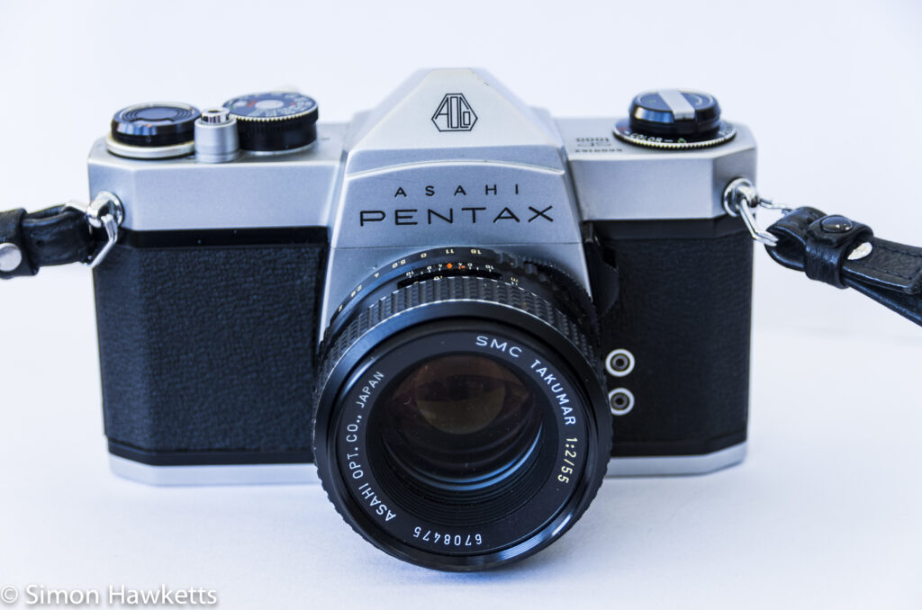 Pentax spotmatic sp1000 front view with lens fitted