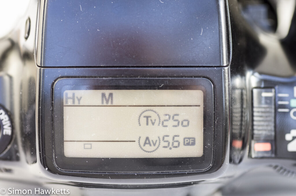 Pentax Z-1 35mm autofocus slr showing LCD in Hyper Manual mode