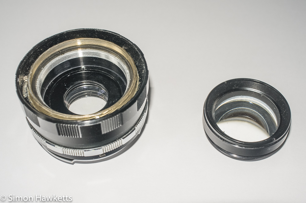 Petri 55mm f/2 CC lens with front lens element removed