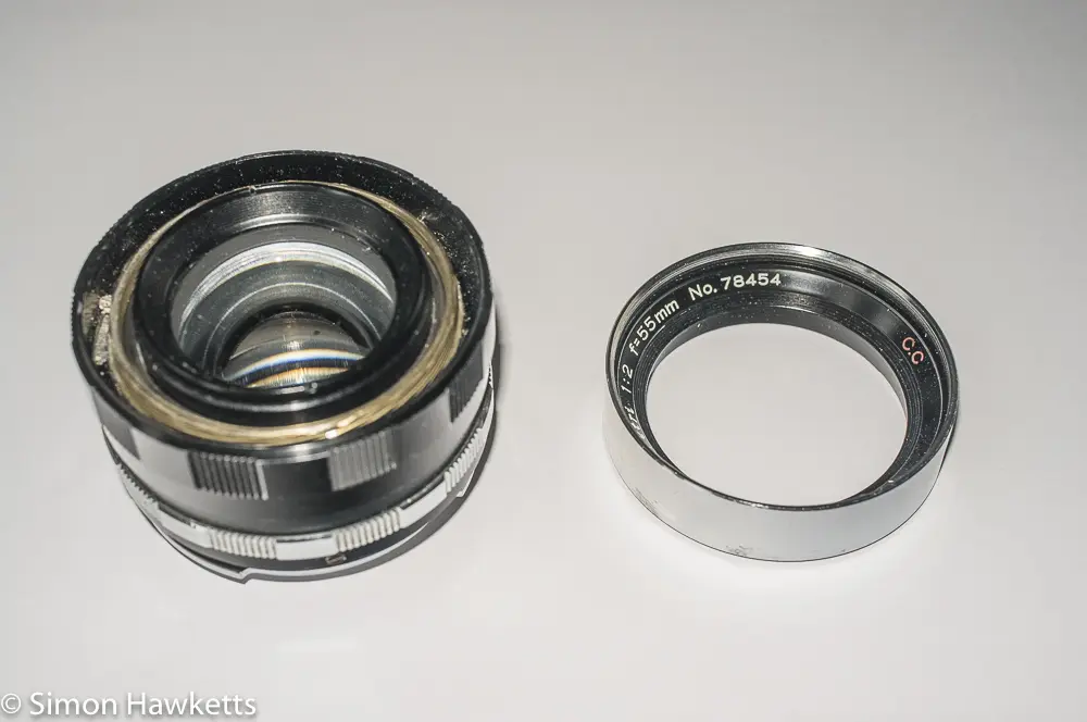 Petri 55mm f/2 CC lens with front trim removed
