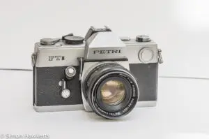 Petri FTII 35mm slr front view with lens fitted