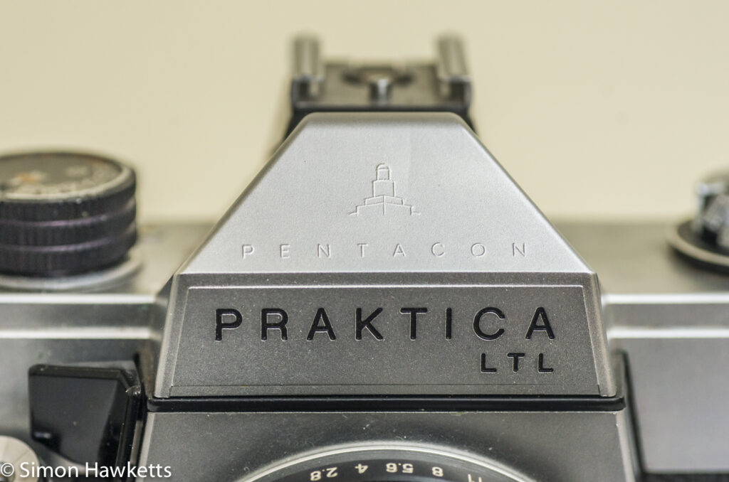 Praktica LTL 35mm SLR showing the 'pentacon' mark on the prism holder