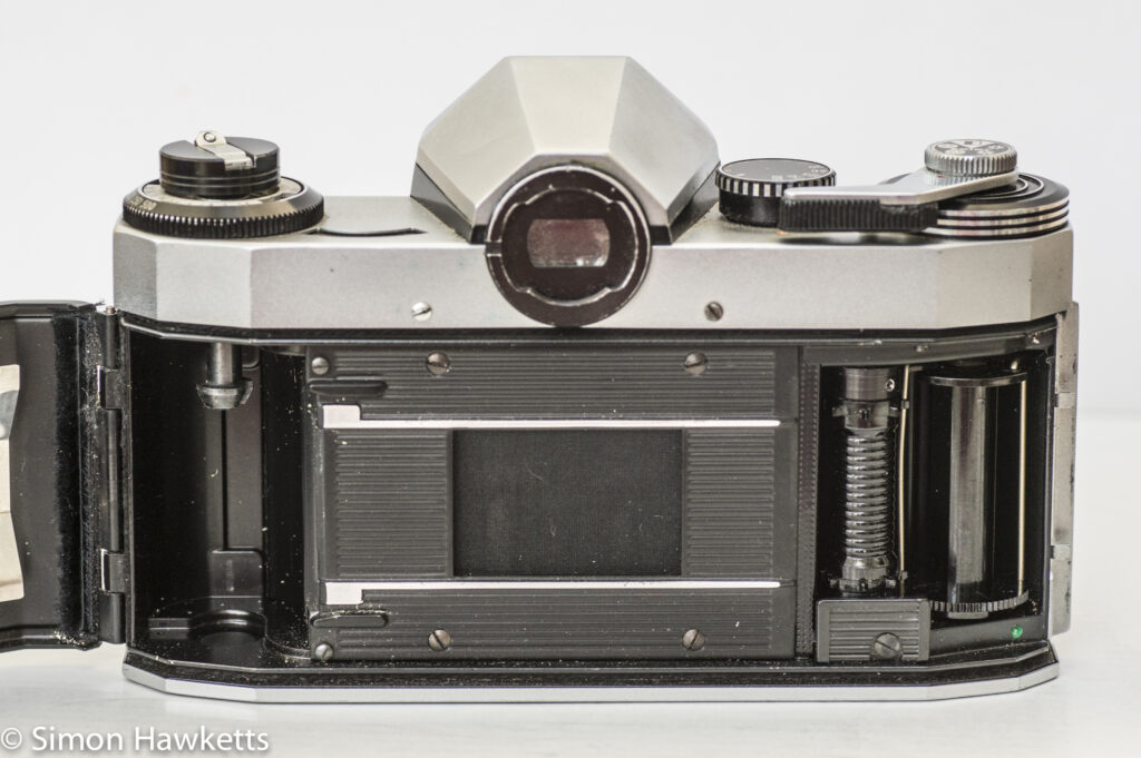 Praktica Nova 1B 35mm slr showing the film chamber