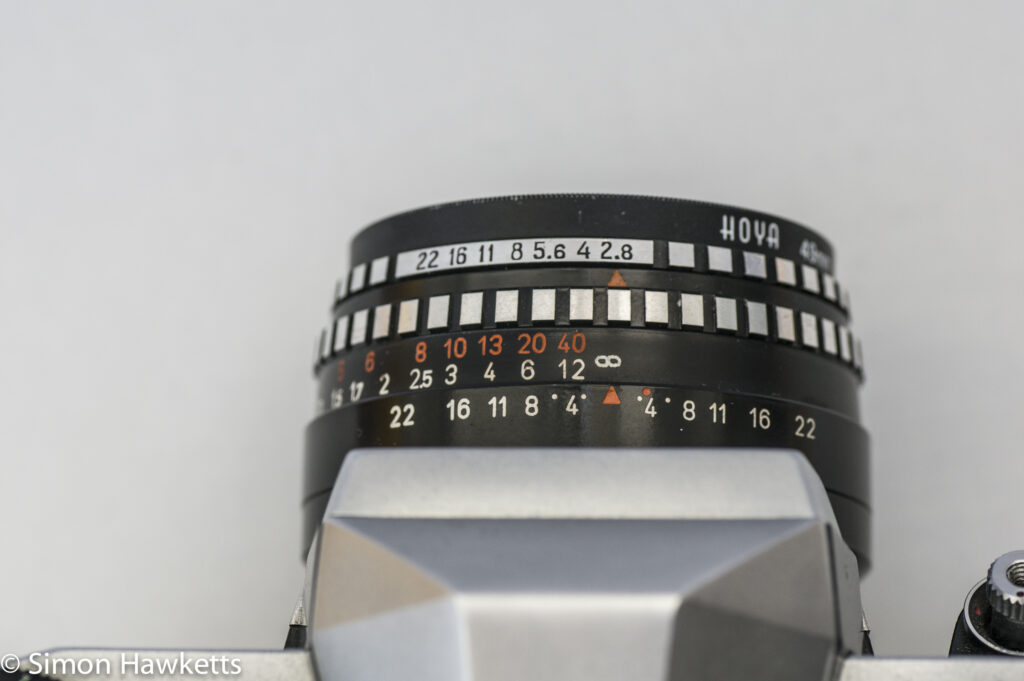 Praktica Nova 1B 35mm slr showing the lens