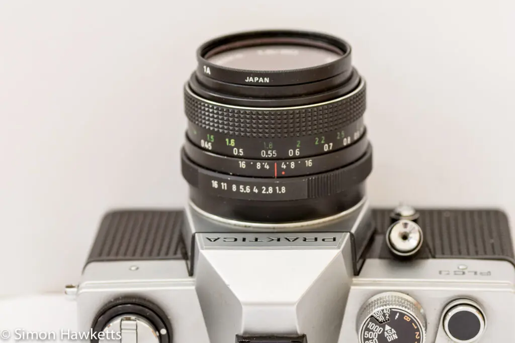 Praktica PLC 3 35mm slr camera - Top view of lens and shutter release