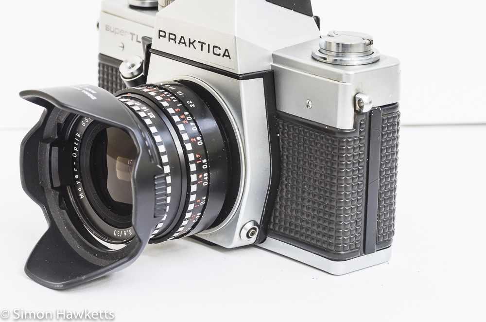 Praktica Super TL3 35mm single lens reflex camera side view showing sync socket