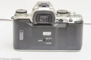 Rear view of the Pentax MZ-3 with the data back fitted