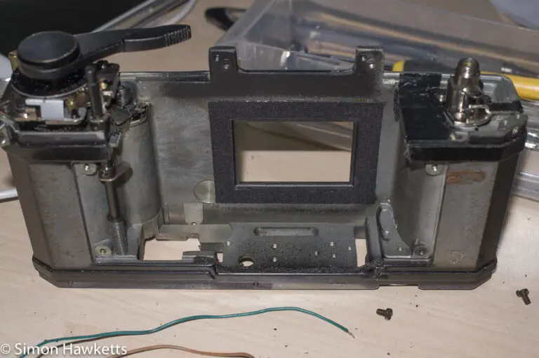 Ricoh singlex TLS strip down and repair - the camera body with front and shutter removed