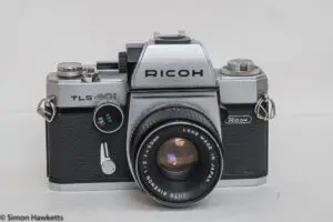 Ricoh TLS 401 35mm slr - front view with 50mm f/2 Rikenon lens