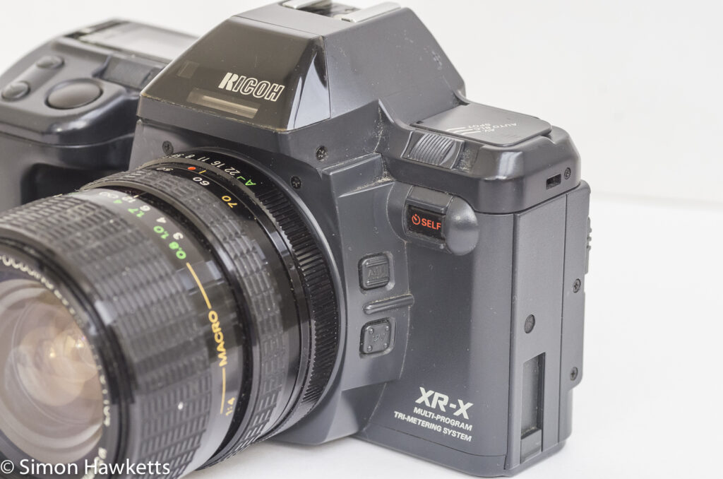 Ricoh XR-X 35mm manual focus slr side view showing AE lock and DOF preview