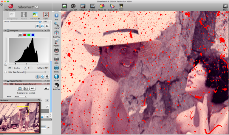 Using IR scans to remove marks from colour slides with Silverfast.