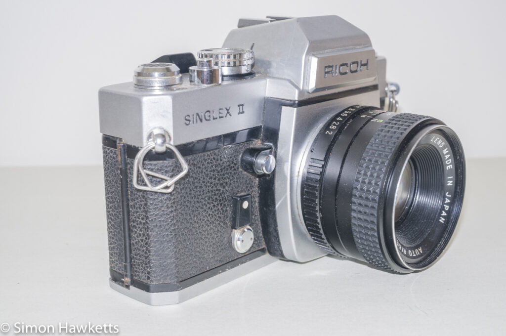 Ricoh Singlex II 35mm Camera - Side of camera showing metering button and self timer
