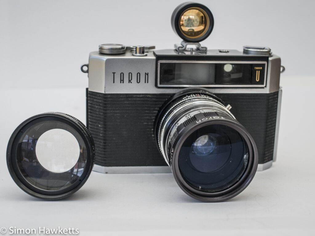 Taron Unique 35mm rangefinder camera with viewfinder and aux lenses