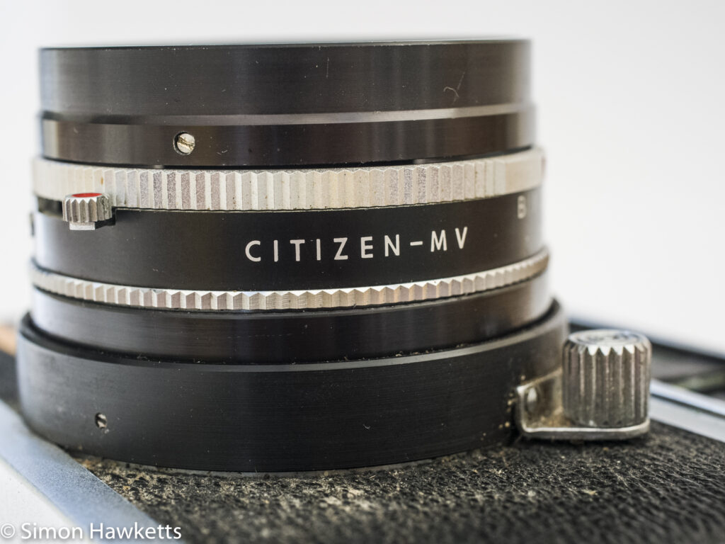 Taron Vr 35mm rangefinder camera showing citizen-mv shutter