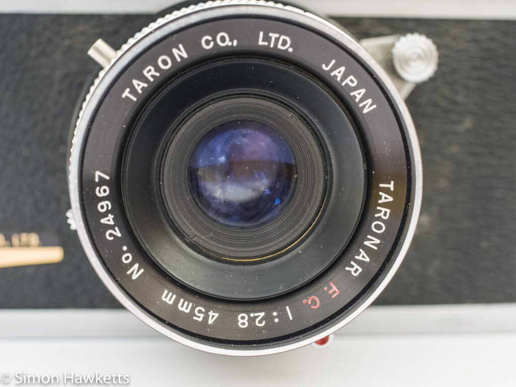 Taron Vr 35mm rangefinder camera showing taronar 45mm f/2.8 lens