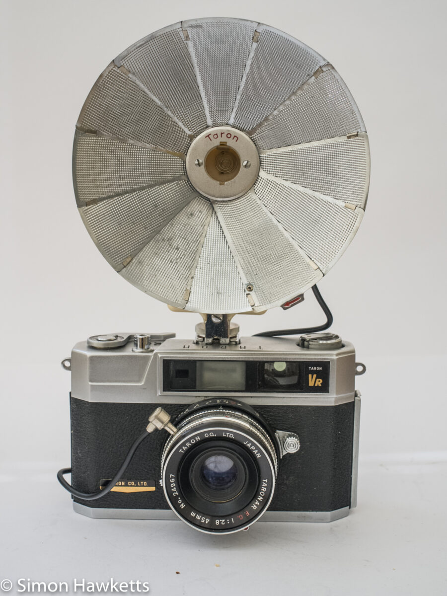 Taron Vr 35mm rangefinder camera with flash fitted