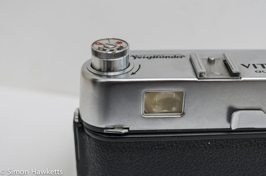 Voigtlander Vito automatic 35mm viewfinder camera showing rewind knob popped up