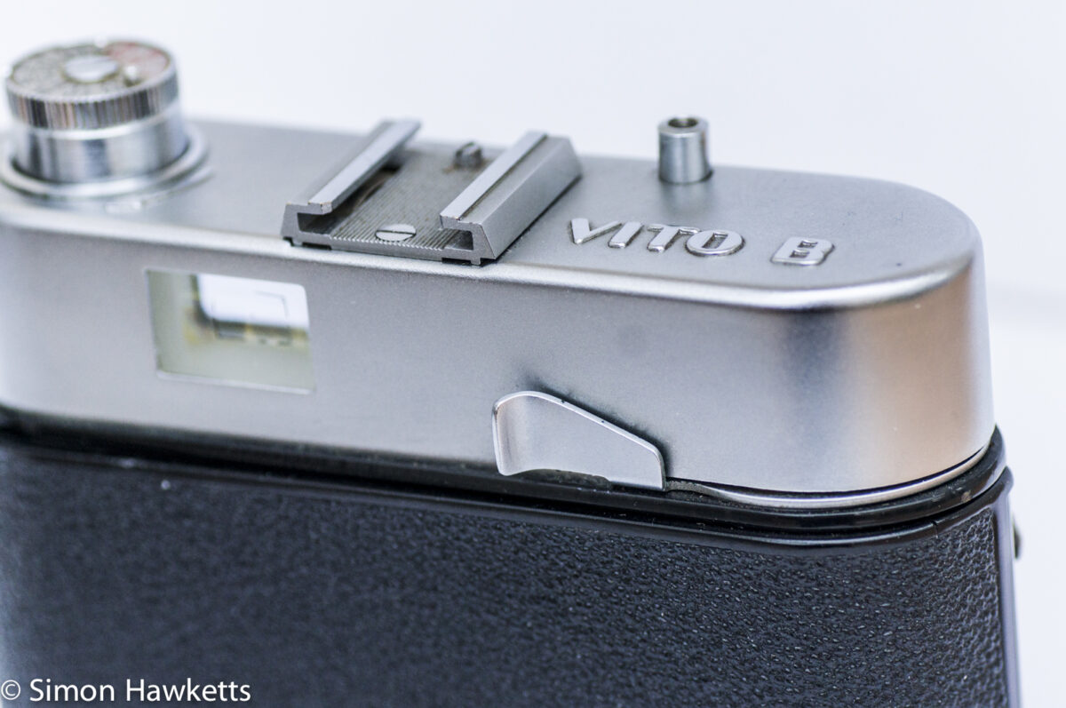 Voigtlander Vito B viewfinder camera showing film advance lever