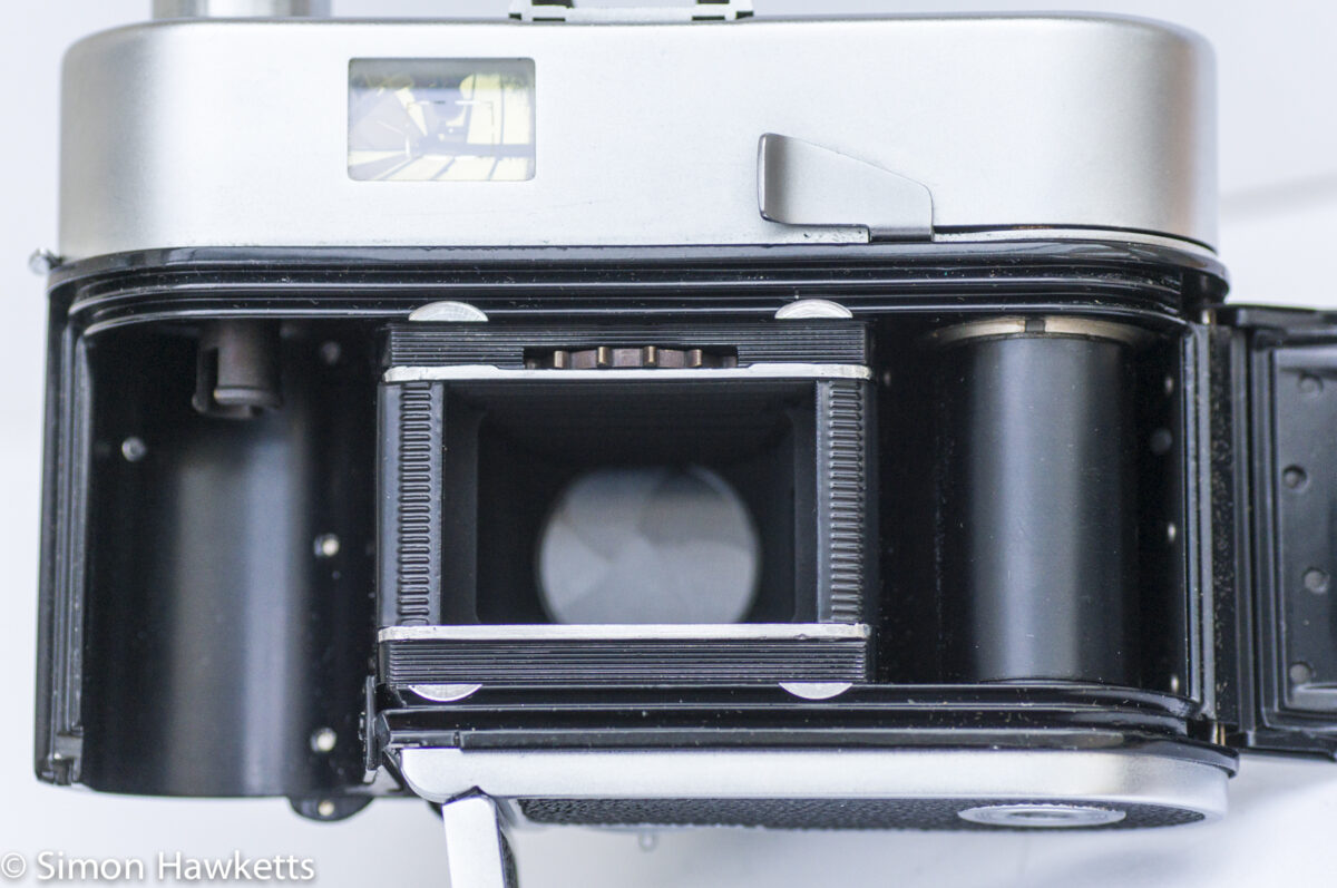 Voigtlander Vito B viewfinder camera showing the shutter cocked