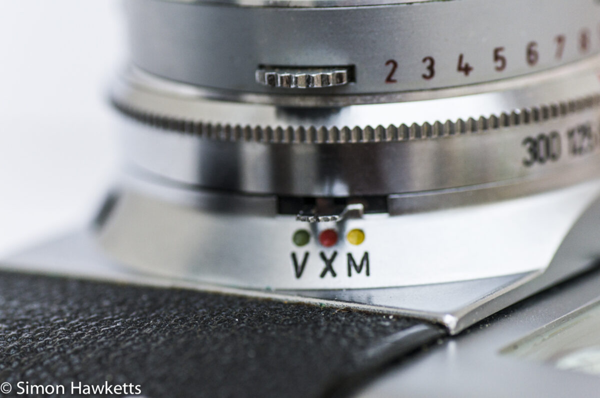 Voigtlander Vito B viewfinder camera showing the shutter selection switch