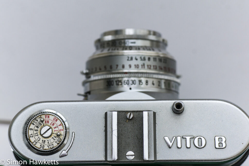 Voigtlander Vito B viewfinder camera showing the view top plate