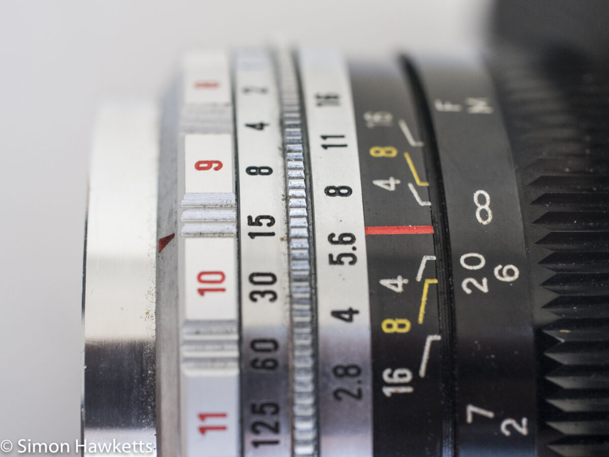Yashica minister D shutter, aperture and focus scales