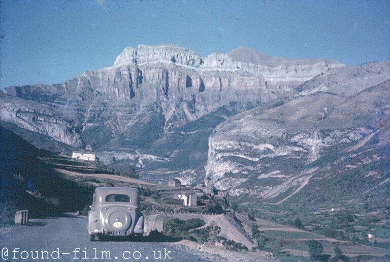 A Vintage car in the mountains